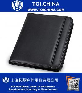 Padfolio Leather Black Zipper Organizer Pad Holder Case Pocket Planner Card Pen